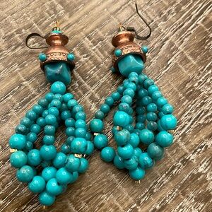 Jewelry - Brass Color Earrings with blue beads